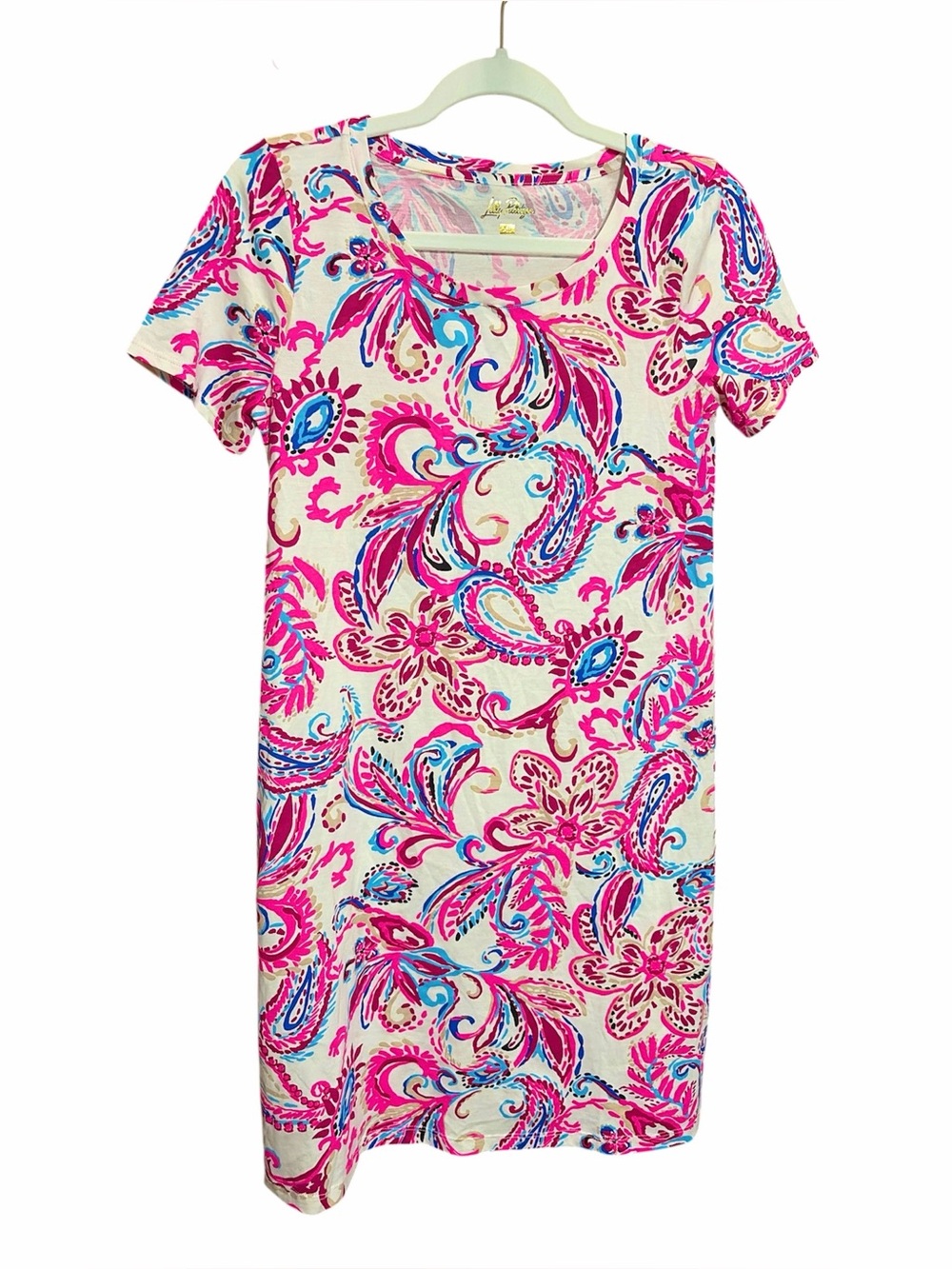 LILLY PULITZER Pink & Blue Paisley Floral Short-Sleeve Shift Dress